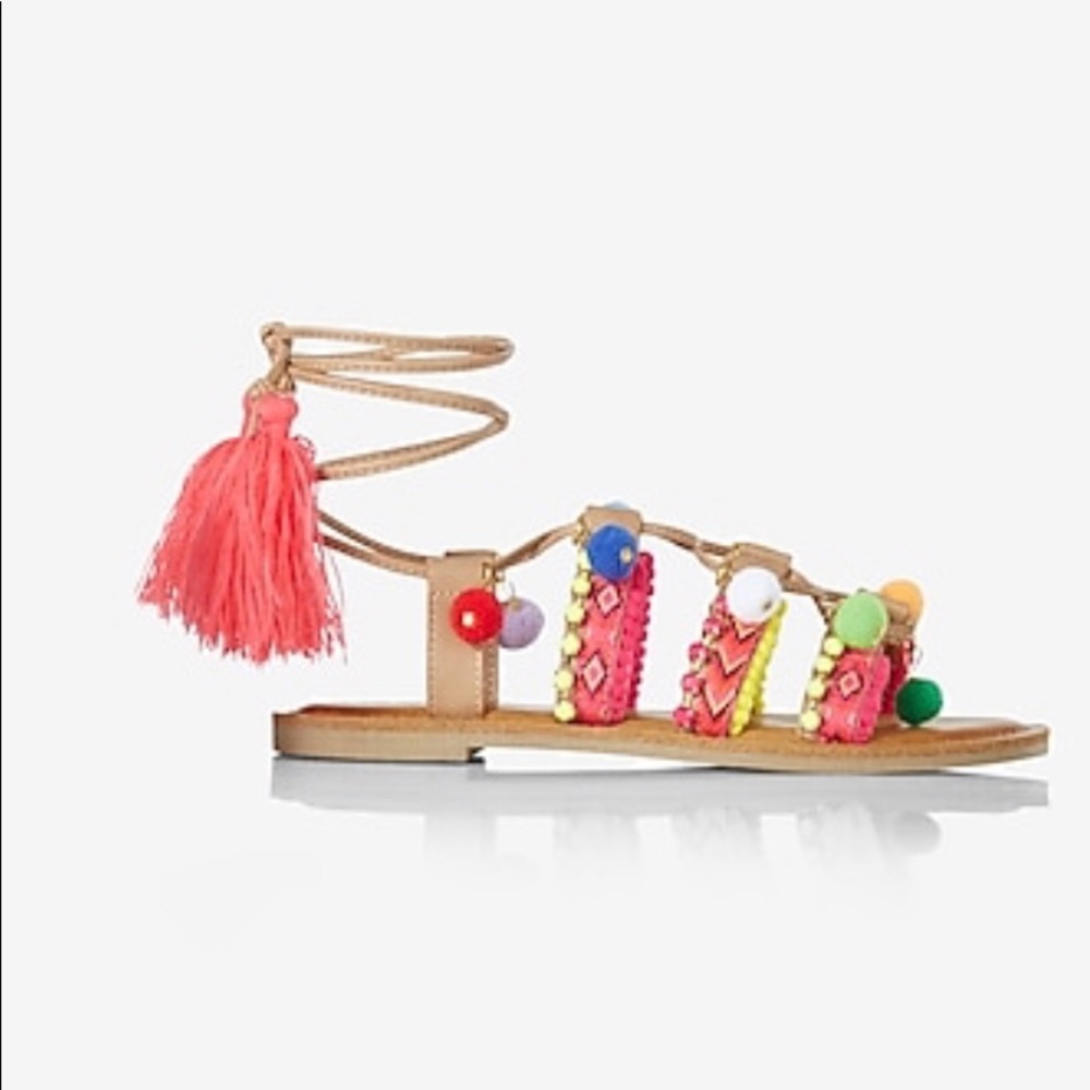 Express Charm Pom Lace-Up Sandals - Picture 7 of 7